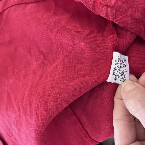 bryn Walker L Red 100% Linen Top Blouse Bell Sleeve Woven Lagenlook Minimalist - Picture 8 of 9